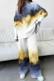 Casual Print Patchwork Turtleneck Long Sleeve Two Pieces