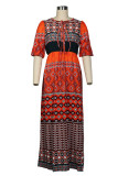 Fashion Bohemian Print Patchwork V Neck A Line Dresses