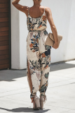 Casual Print Patchwork Spaghetti Strap Harlan Jumpsuits