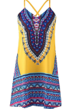 Vintage Print Patchwork Spaghetti Strap Straight Dresses