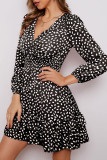 Fashion Street Print Patchwork V Neck Princess Dresses