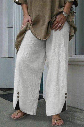 Casual Solid Patchwork Buttons Straight Wide Leg Solid Color Bottoms