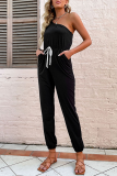 Fashion Solid Patchwork One Shoulder Harlan Jumpsuits