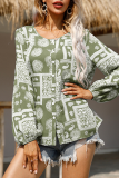 Casual Street Print Buckle O Neck Tops