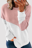 Casual Patchwork Contrast O Neck Tops