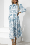 Fashion Elegant Tie Dye Patchwork Frenulum Stringy Selvedge Collar A Line Dresses
