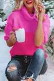 Street Color Block Contrast Turtleneck Tops