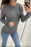 Fashion Casual Solid Beading U Neck Tops Sweater