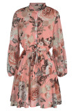 Fashion Casual Print Patchwork Turndown Collar Long Sleeve Dresses