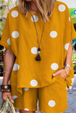 Casual Print Patchwork O Neck Short Sleeve Two Pieces