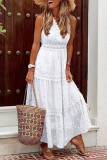 Fashion Casual Solid Patchwork V Neck Cake Skirt Dresses