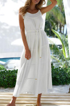 Fashion Sweet Solid Patchwork Spaghetti Strap A Line Dresses