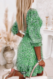 Casual Print Patchwork V Neck Waist Skirt Dresses