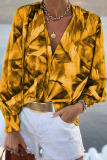 Casual Print Patchwork Turndown Collar Tops