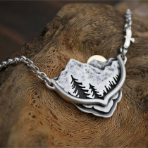 Wisherryy Sunrise Landscape Inspired Carving Necklace