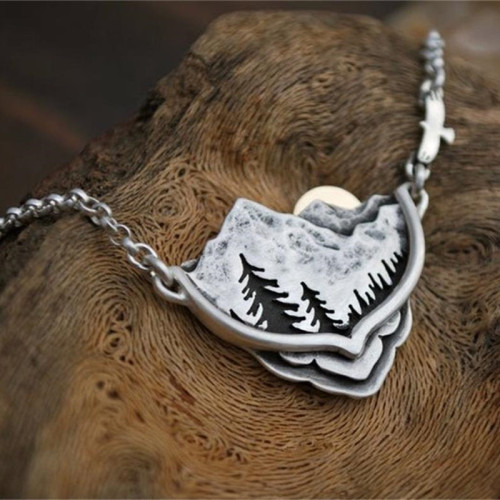 Wisherryy Sunrise Landscape Inspired Carving Necklace