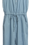 Casual Street Solid Frenulum Buckle U Neck Jumpsuits