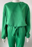 Fashion Casual Solid Patchwork Frenulum O Neck Long Sleeve Two Pieces