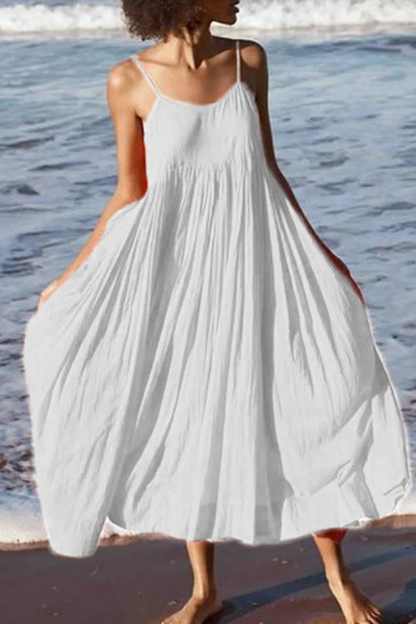 Casual Solid Patchwork Spaghetti Strap Cake Skirt Dresses
