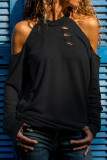 Fashion Street Solid Ripped O Neck T-Shirts