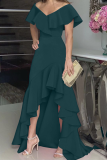 Fashion Solid Flounce Off the Shoulder Irregular Dress Dresses