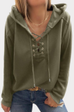 Casual Solid Cross Straps Hooded Collar Tops
