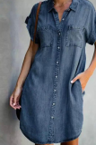 Casual Solid Patchwork Turndown Collar Shirt Dress Dresses