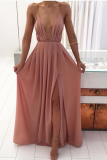 Casual Solid Patchwork V Neck Waist Skirt Dresses