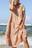 Casual Solid Patchwork O Neck Straight Dresses