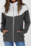 Casual Color Block Contrast Zipper Turtleneck Tops