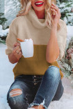Street Color Block Contrast Turtleneck Tops