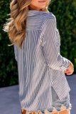Casual Striped Patchwork Turndown Collar Tops