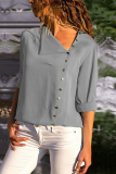 Casual Solid Buckle O Neck Tops