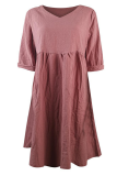 Casual Solid Patchwork V Neck Straight Dresses