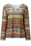 Sweet Street Print Embroidered Printing V Neck Tops