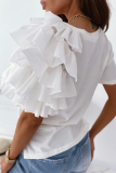 Casual Solid Patchwork Flounce O Neck T-Shirts