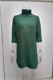 Casual Solid Slit Turtleneck Tops
