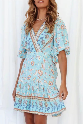 Fashion Elegant Floral Patchwork V Neck A Line Dresses
