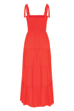 Casual Solid Bandage Square Collar Cake Skirt Dresses