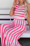 Fashion Striped Flounce Half A Turtleneck Straight Jumpsuits