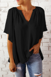 Casual Solid Patchwork V Neck T-Shirts