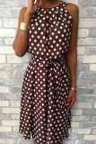 Casual Dot Patchwork Halter Waist Skirt Dresses