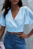 Fashion Street Solid Patchwork V Neck Tops