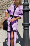 Casual Striped Patchwork Turndown Collar Straight Dresses
