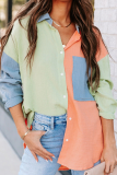 Casual Solid Patchwork Turndown Collar Tops