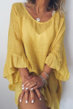 Casual Solid Flounce O Neck Straight Dresses