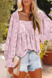 Fashion Elegant Print Patchwork Square Collar Tops