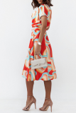 Fashion Print Patchwork V Neck Cake Skirt Dresses
