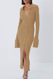 Sexy Solid Patchwork Turndown Collar Pencil Skirt Dresses
