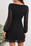 Fashion Street Solid Patchwork Square Collar A Line Dresses